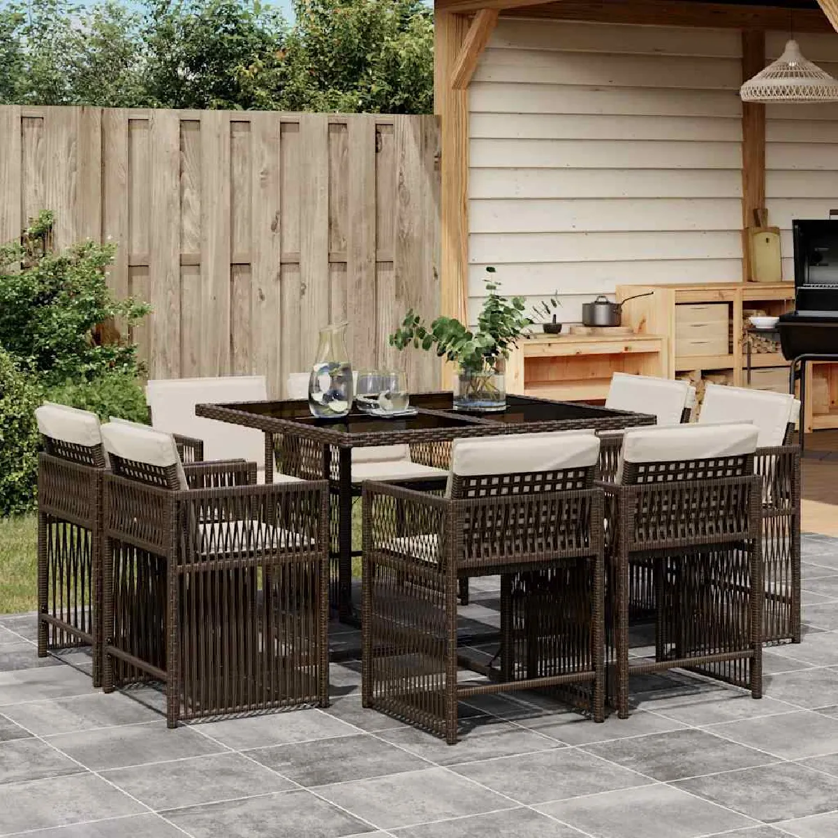 vidaXL Ensemble à manger de jardin 9 pcs avec coussins 3211676 - vue 2