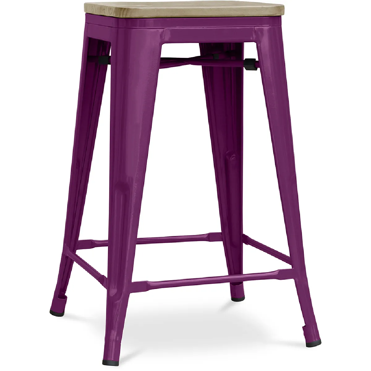 Tabouret de bar design industriel - bois et acier - 61cm - Stylix Violet