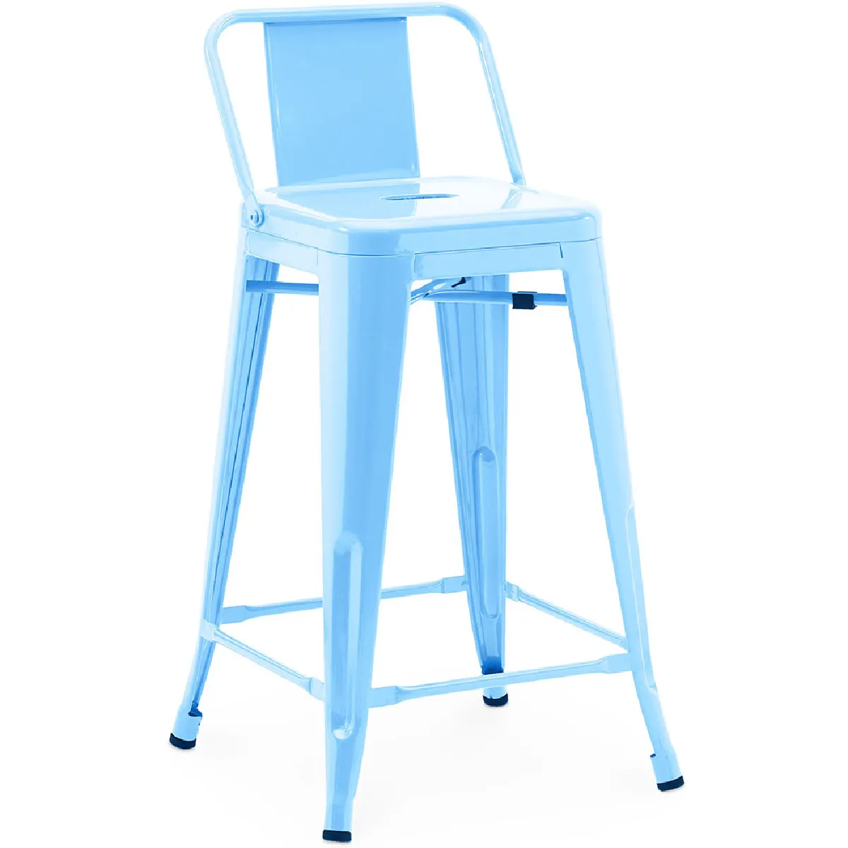 Tabouret de bar avec dossier - Design industriel - 60cm - Nouvelle édition - Stylix Bleu pastel