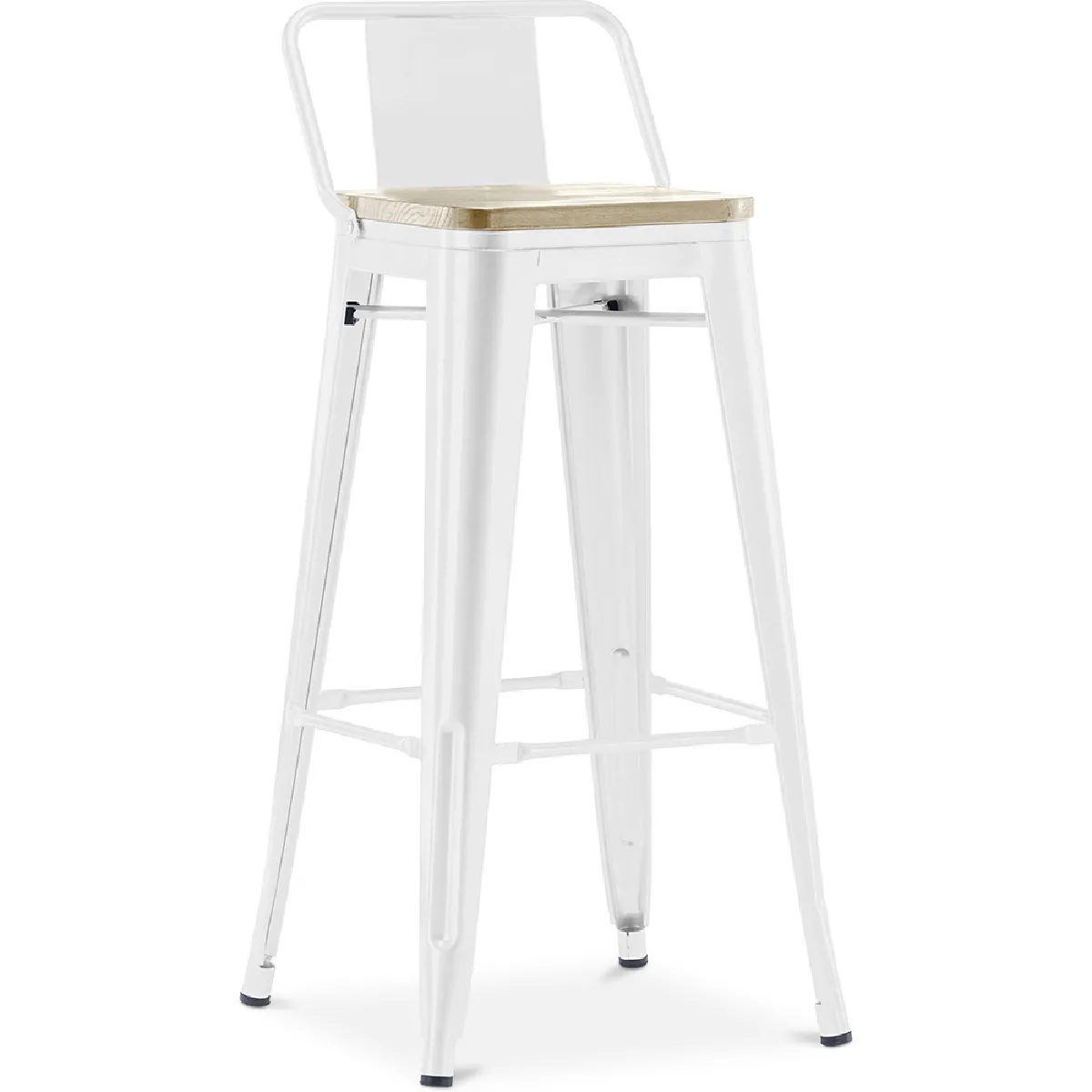 Tabouret de bar avec dossier - Design industriel - Bois et acier - 76cm - Nouvelle édition - Stylix Blanc