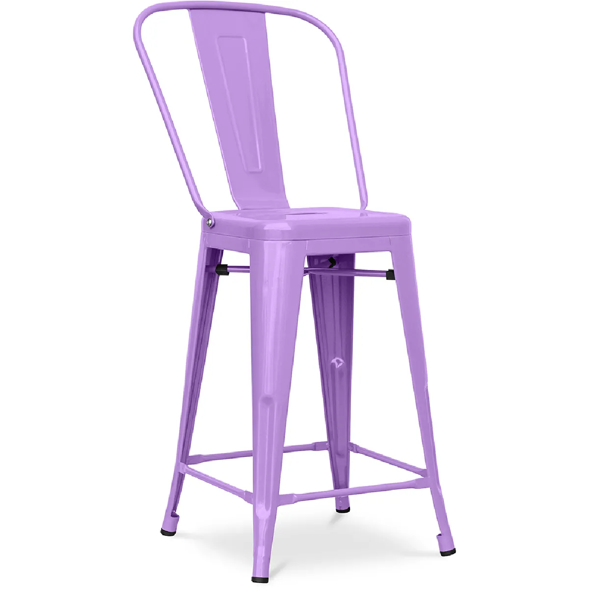 Tabouret de bar avec dossier - design industriel - 60cm - Stylix Violet Clair
