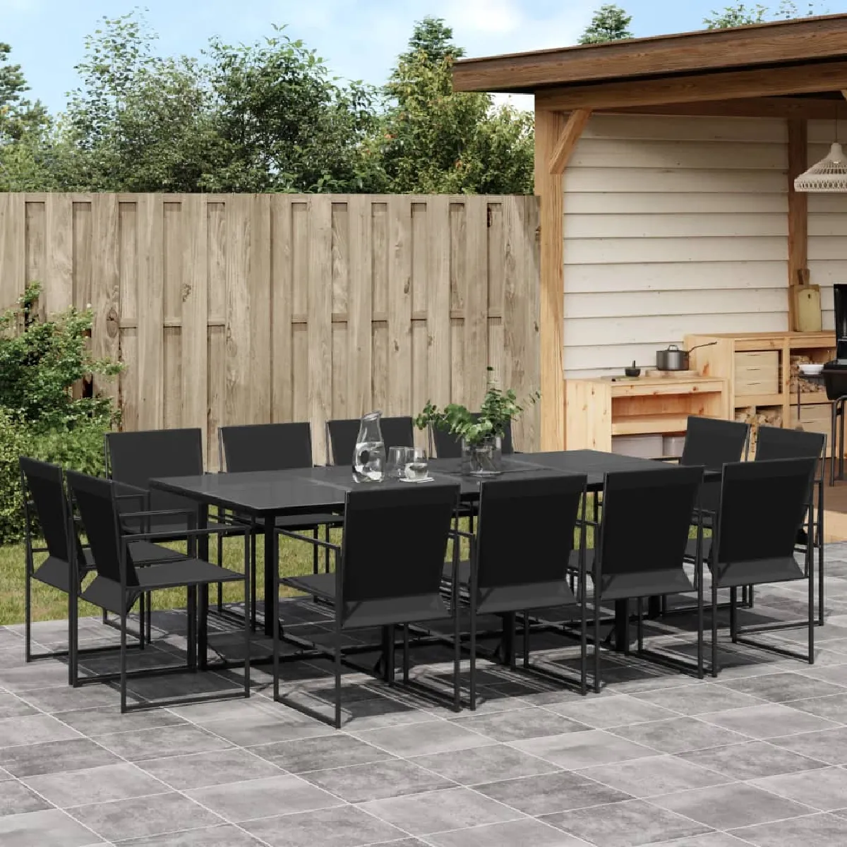 VIDAXL - Ensemble de repas de jardin - 13 pièces - Noir - Image 3