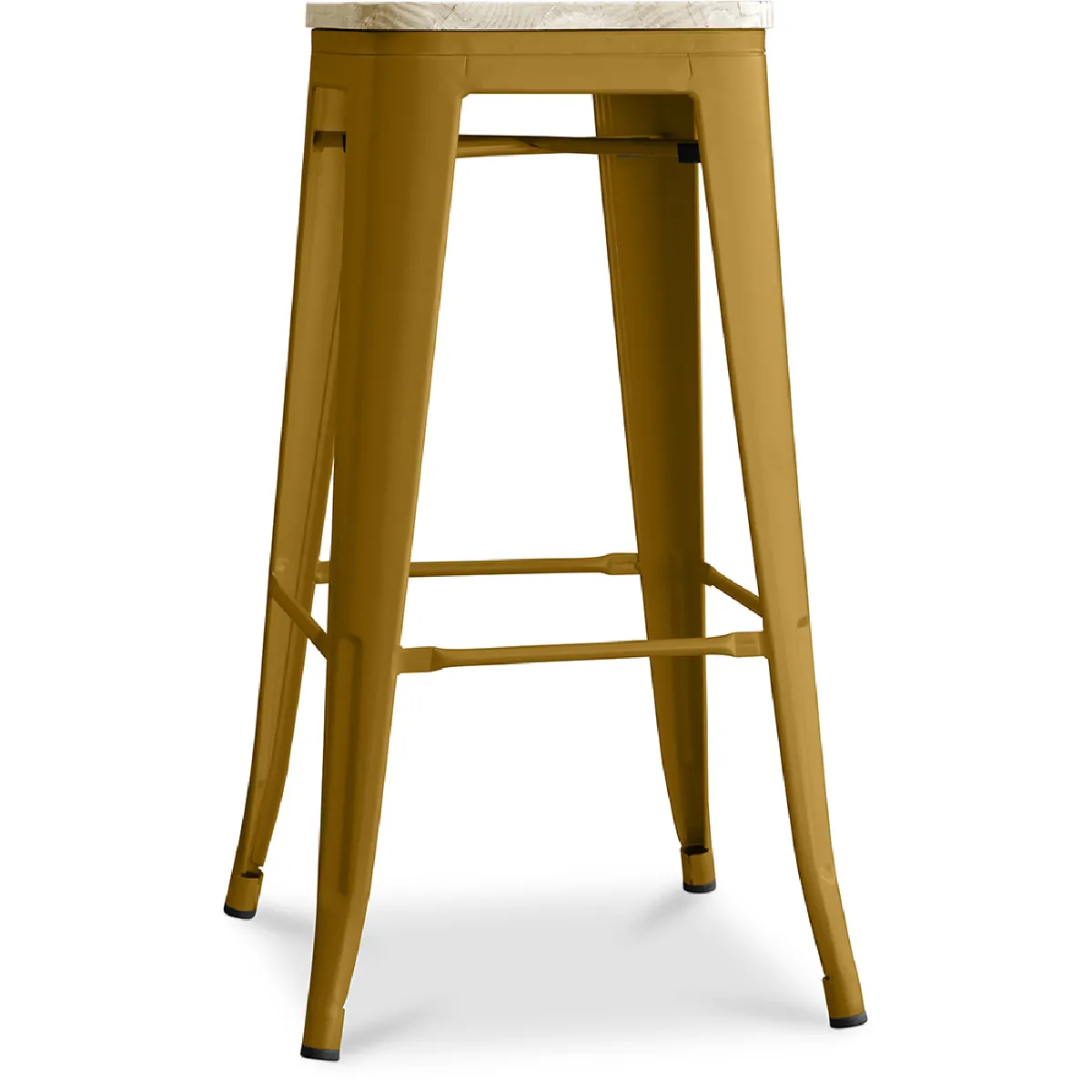 Tabouret de bar - Design industriel - Bois et acier - 76cm - Nouvelle édition - Stylix Doré