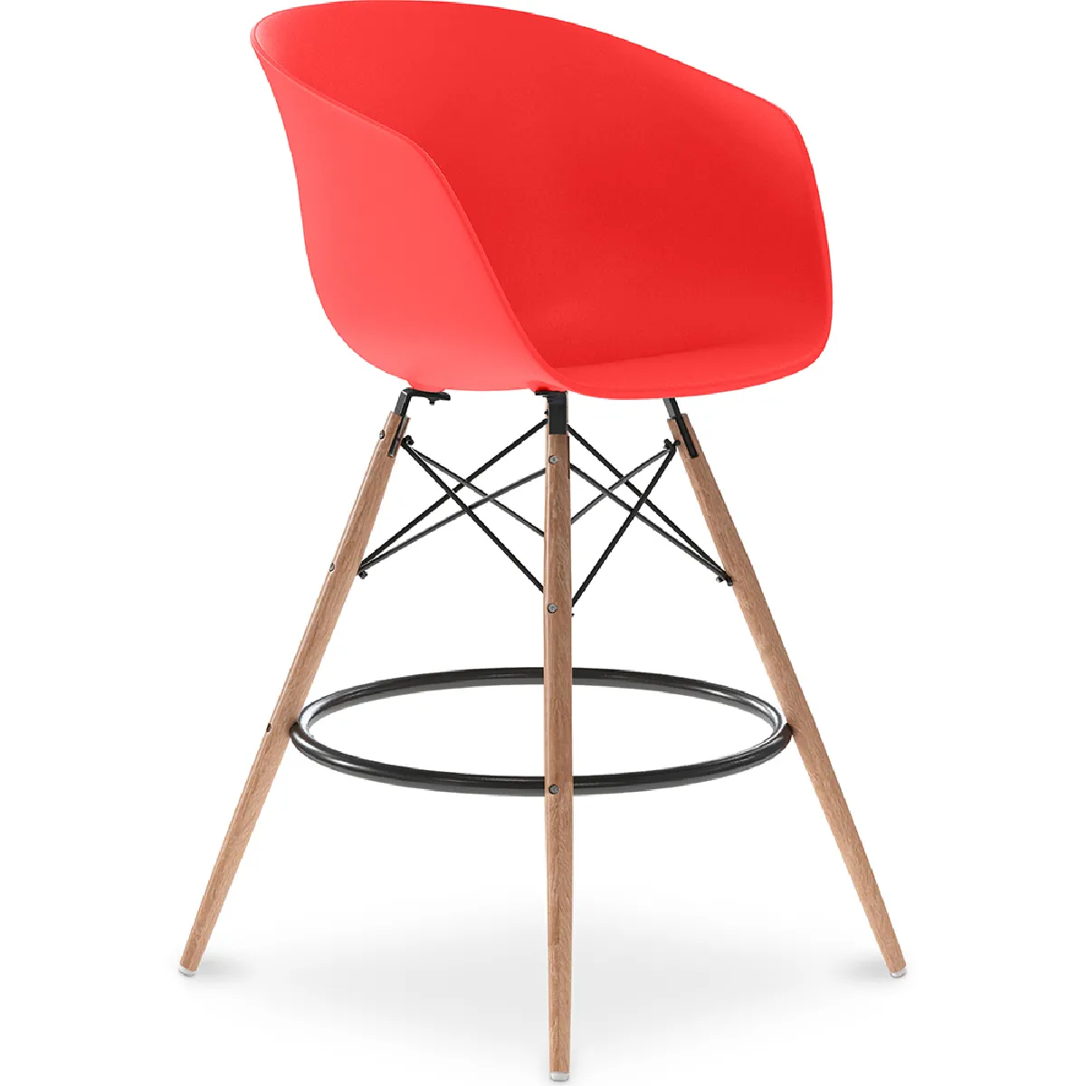 Chaise de bar design scandinave en polypropylene et pieds en bois naturel - Melania Rouge