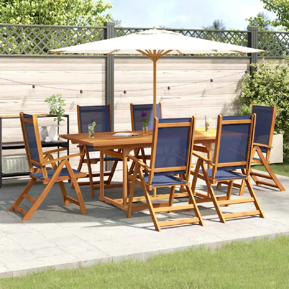 vidaXL Ensemble à Manger de Jardin avec Coussins 7 pcs Table et Chaises à Dossier Rabattable Meubles dExtérieur Patio 3211450 - vue 7