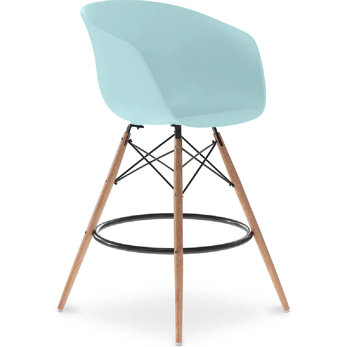 Chaise de bar design scandinave en polypropylene et pieds en bois naturel - Melania Bleu pastel