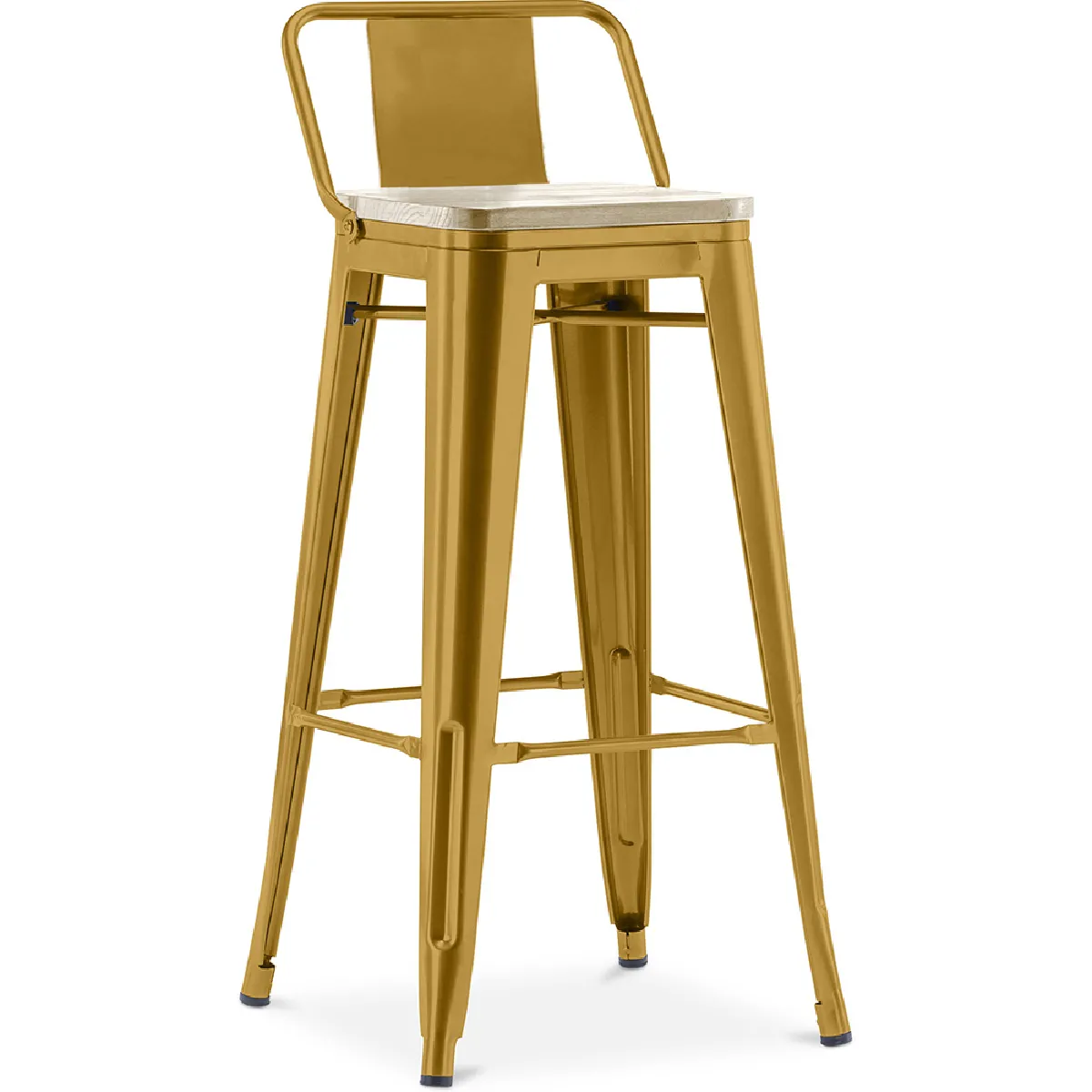 Tabouret de bar avec dossier - Design industriel - Bois et acier - 76cm - Nouvelle édition - Stylix Doré
