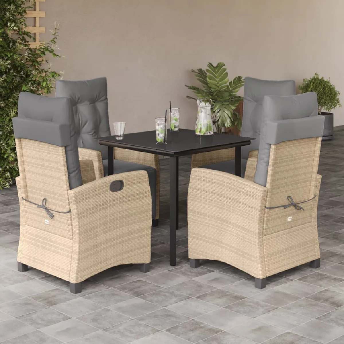 Vidaxl Beige Ensemble À Manger De Jardin Coussins 5 Pcs