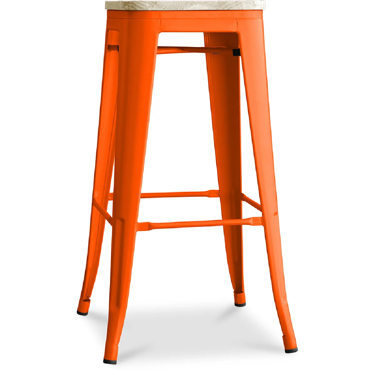 Tabouret de bar - Design industriel - Bois et acier - 76cm - Nouvelle édition - Stylix Orange