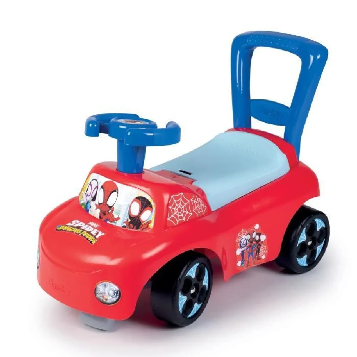 Smoby Porteur auto Spidey Fonction Trotteur Coffre à jouets Butées anti bascule