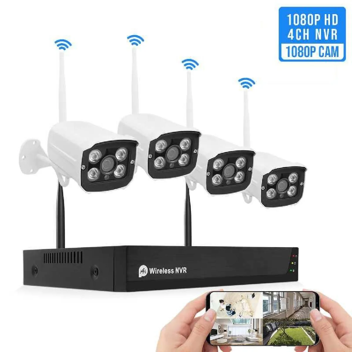 Yonis Kit Vidéosurveillance Wifi 1080P Hd Sans Fil Avec Technologie Ai