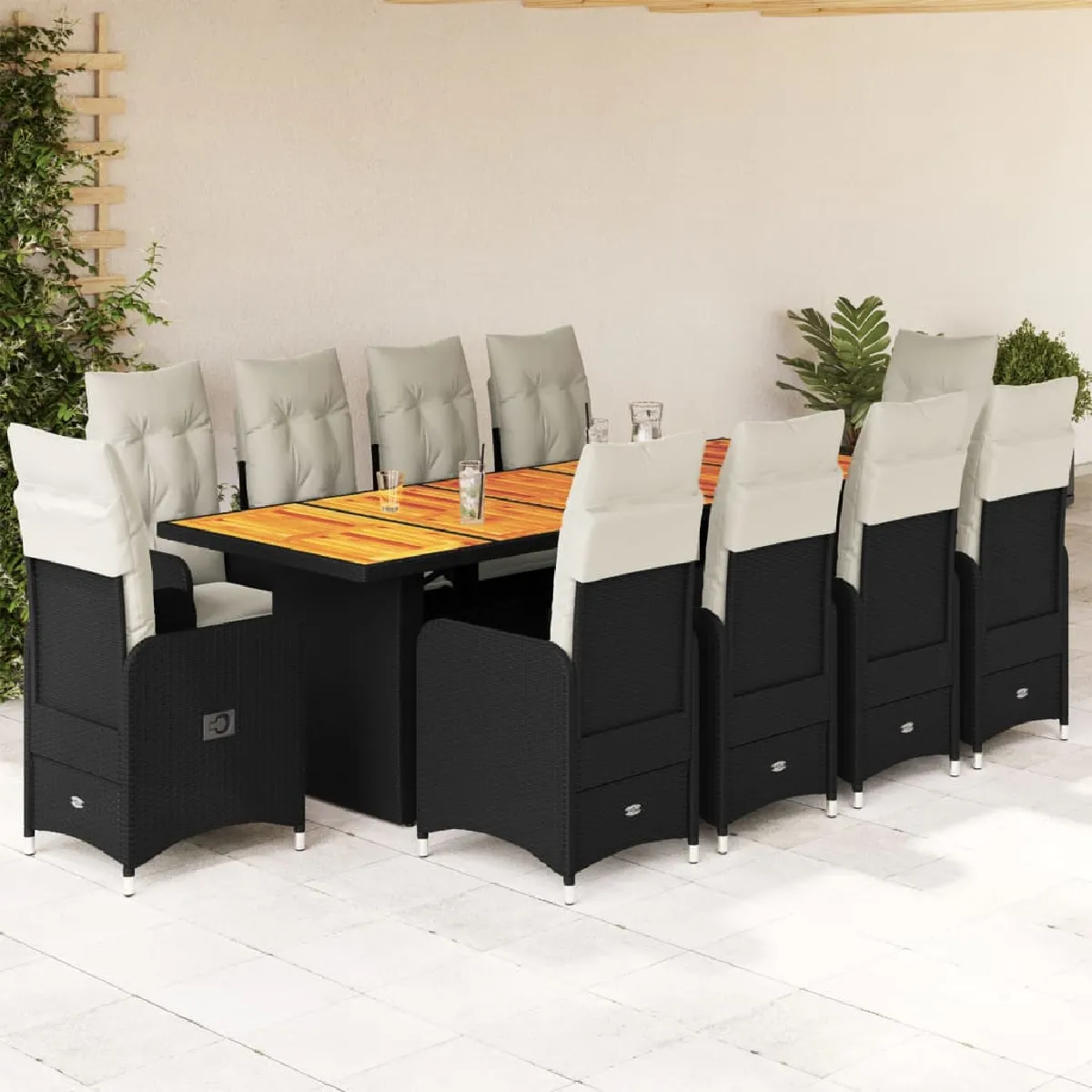 Non Communiqué Noir Ensemble De Bistro De Jardin Vidaxl 11 Pièces Coussins Poly Rotin 3277272 - Image 3