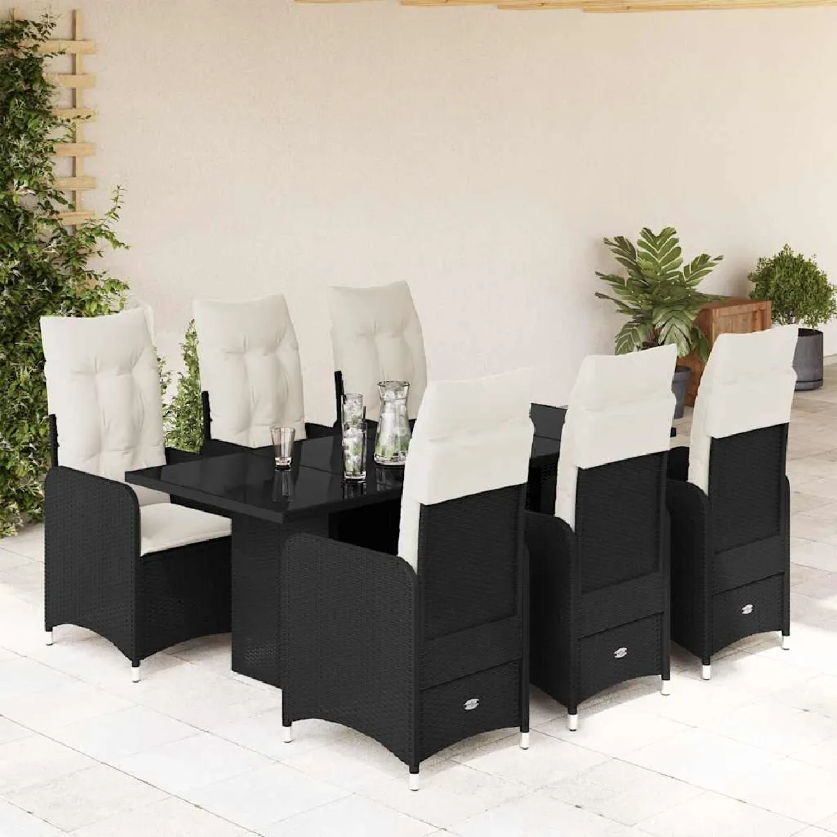 VIDAXL - Ensemble de bistro de jardin - 7 pièces - Noir - Image 3