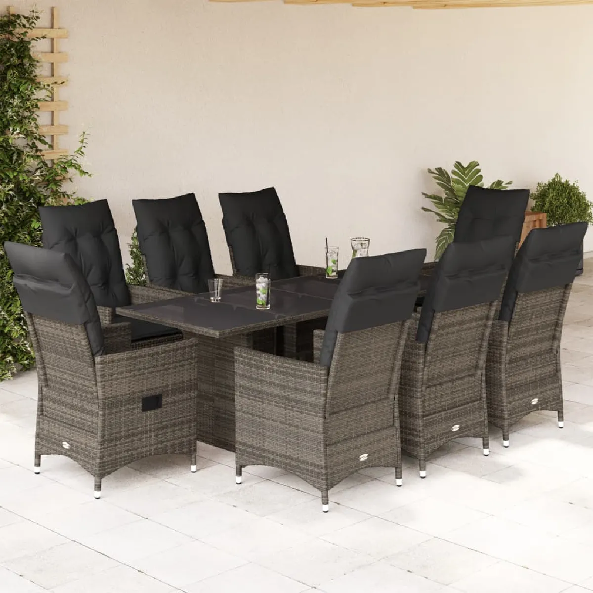 vidaXL Ensemble à manger de jardin 9 pcs Coussins Résine Tressée - vue 2