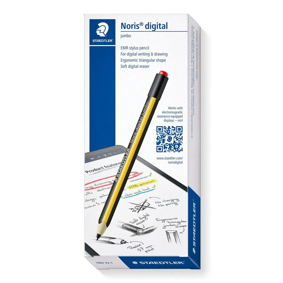 Staedtler Noris digital jumbo 22 EMR Stylus avec une gomme numérique souple Un Stylus pour une écriture numérique pour dessiner et effacer sur un écran doté de la technologie EMR
