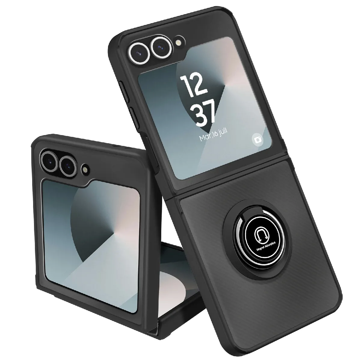 Avizar Noir Coque Pour Galaxy Z Flip 6 Antichoc Avec Bague Support Magnétique