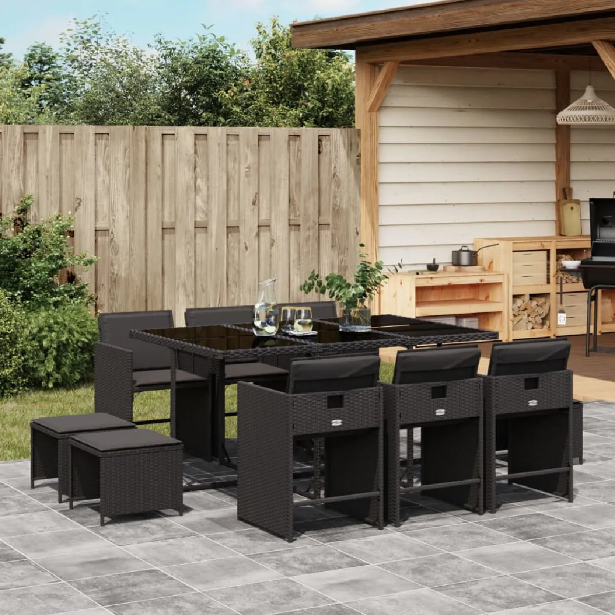 vidaXL Ensemble à Manger de Jardin Coussins 11 pcs Chaises à Manger avec Accoudoirs Ensemble de Meubles avec Table 3211147 - vue 8