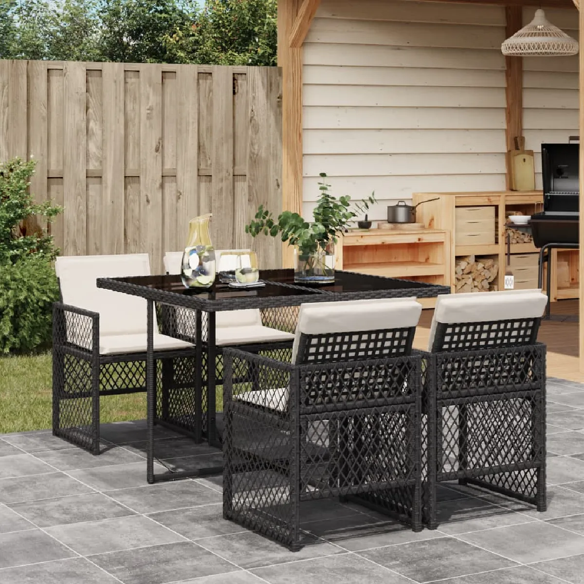 vidaXL Ensemble à manger de jardin 5 pcs avec coussins - Noir