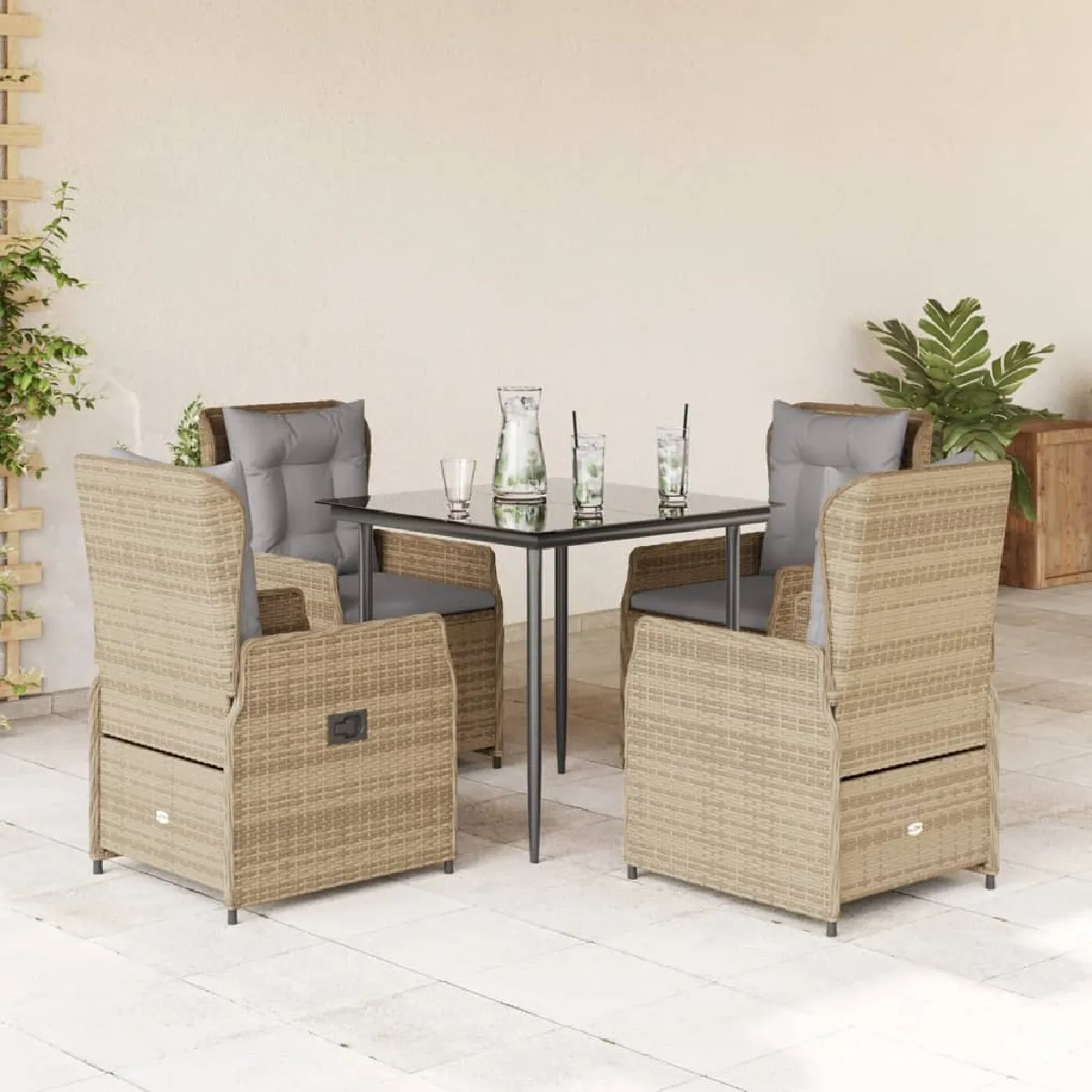 vidaXL - Ensemble à manger de jardin - 5 pièces - Rotin - Beige - Image 3