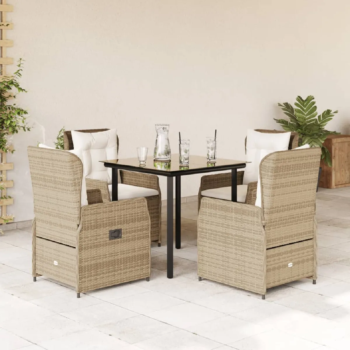 Vidaxl Beige Ensemble À Manger De Jardin 5 Pcs - Poly Rotin