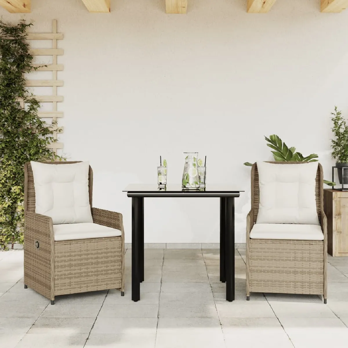 Vidaxl Beige Ensemble À Manger De Jardin 3 Pcs - Poly Rotin