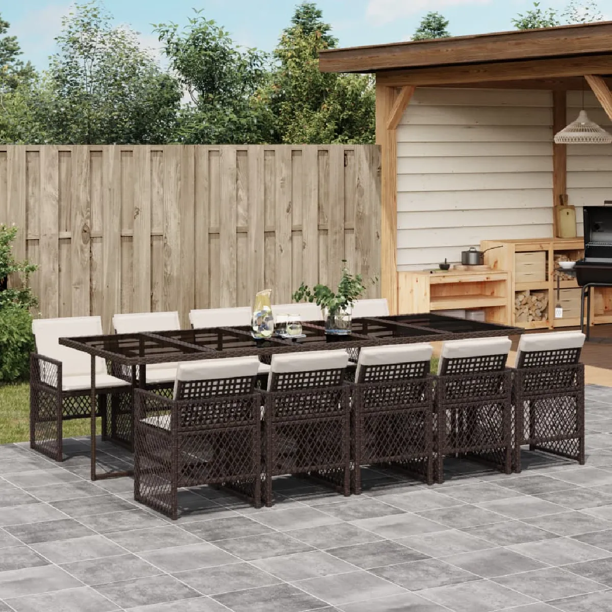 vidaXL Ensemble à Manger de Jardin Coussins 11 pcs Chaises à Manger avec Accoudoirs Ensemble de Meubles avec Table 3211147 - vue 7