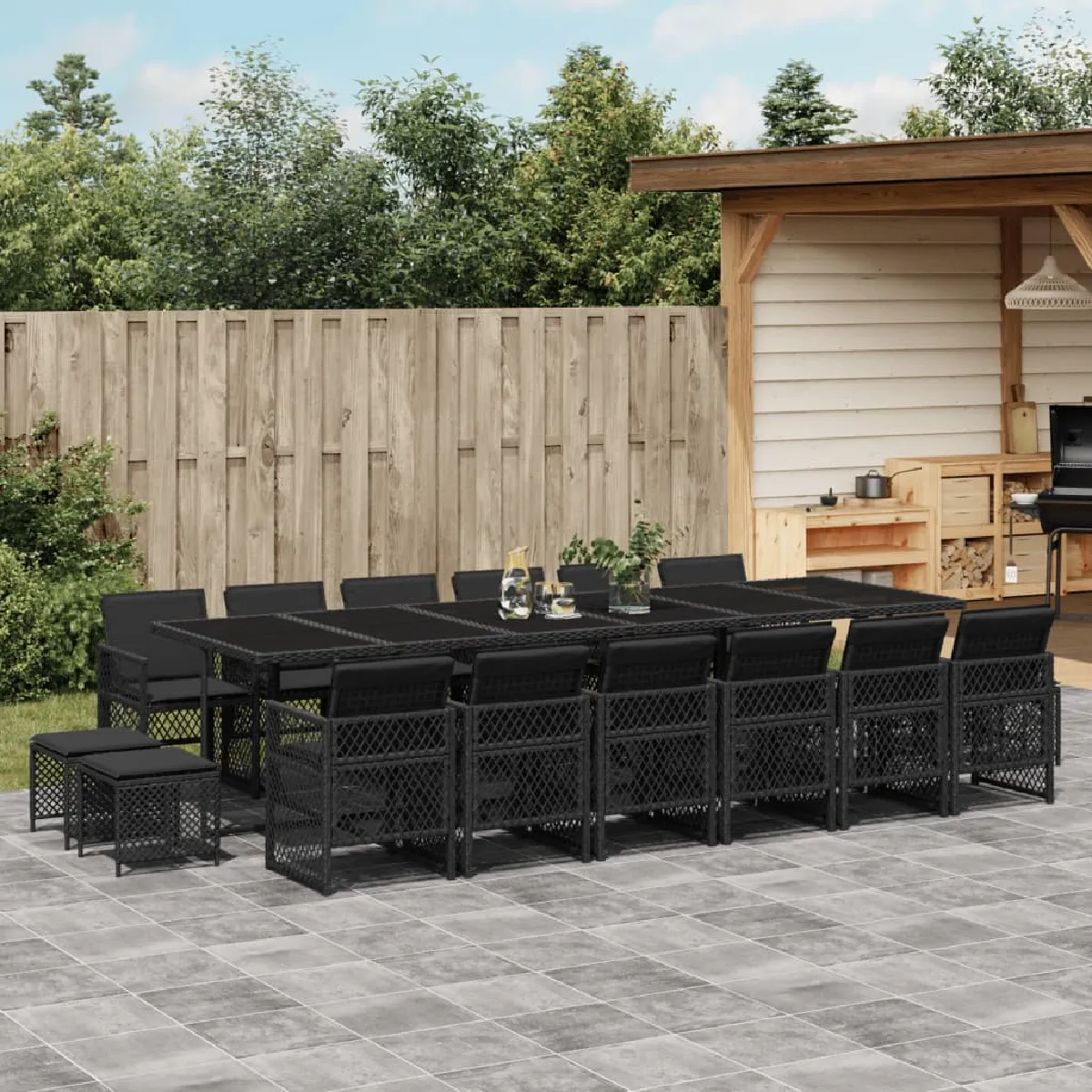 vidaXL Ensemble à manger de jardin 17 pcs - Noir