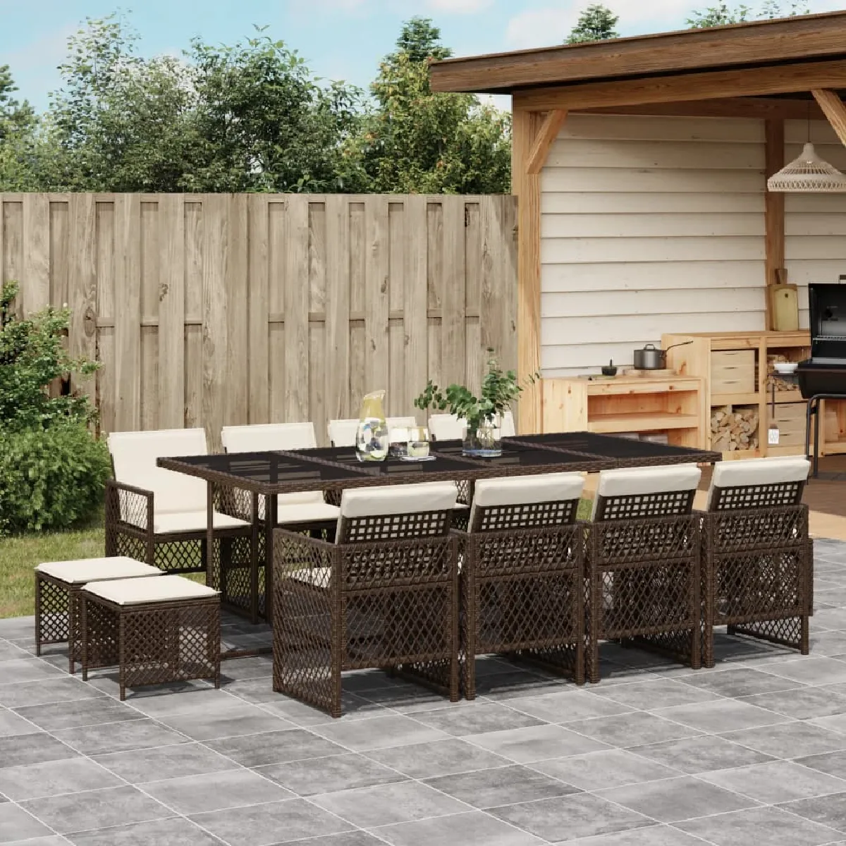 VIDAXL Ensemble à manger de jardin 13 pcs - Marron
