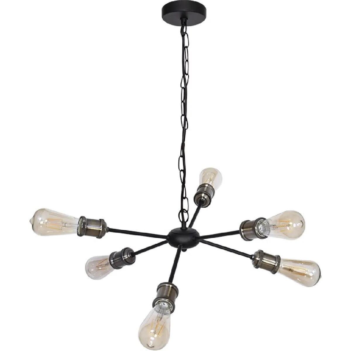 Plafonnier métal noir 6 lampes