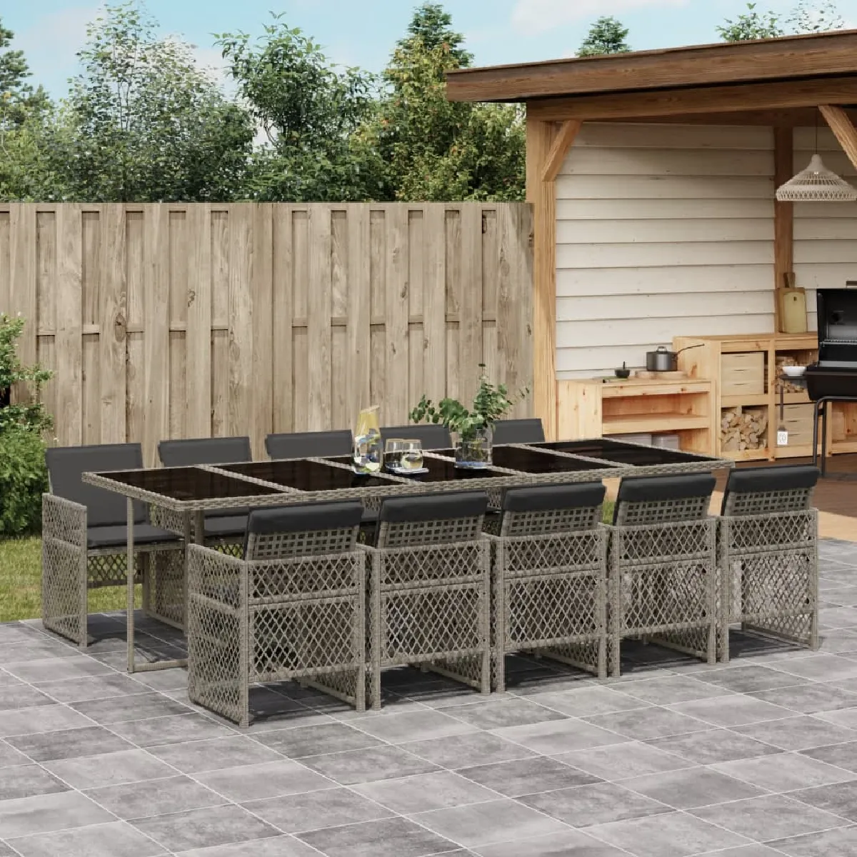vidaXL Ensemble à manger de jardin 11 pcs avec coussins - vue 3