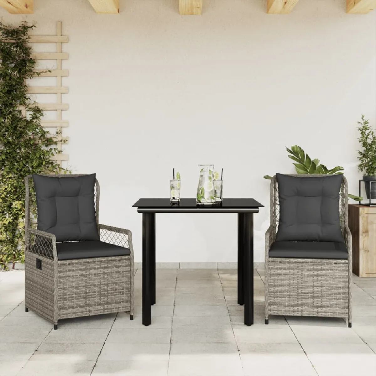Vidaxl Gris Ensemble À Manger De Jardin 3 Pcs