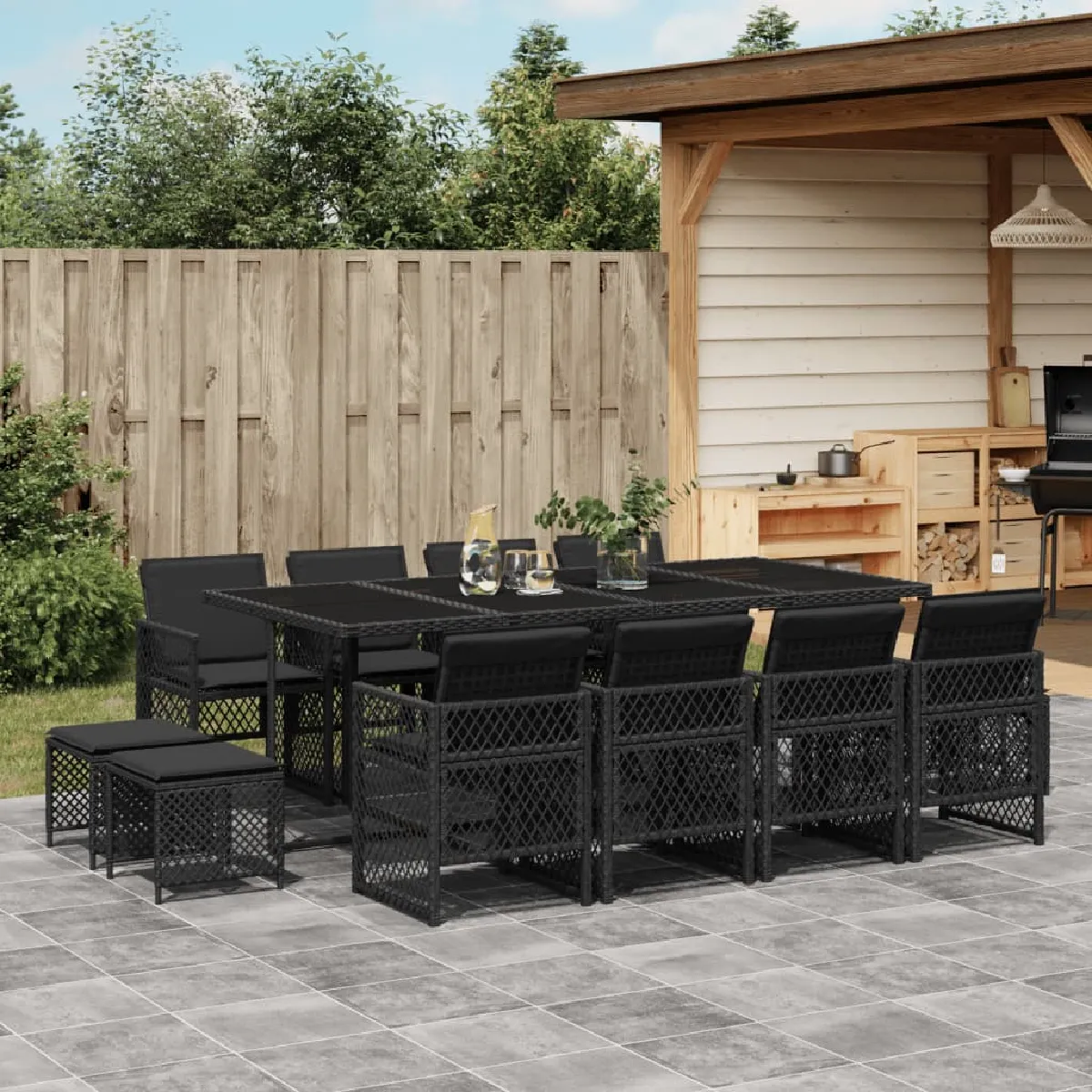 vidaXL Ensemble à manger de jardin 13 pcs - Noir
