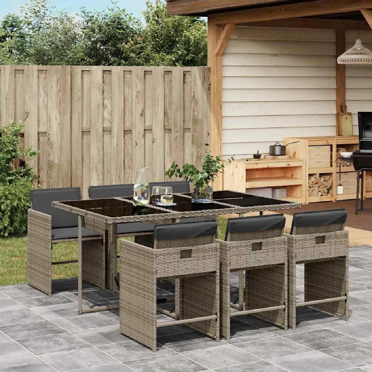 vidaXL Ensemble à manger de jardin 7 pièces rotin - vue 3