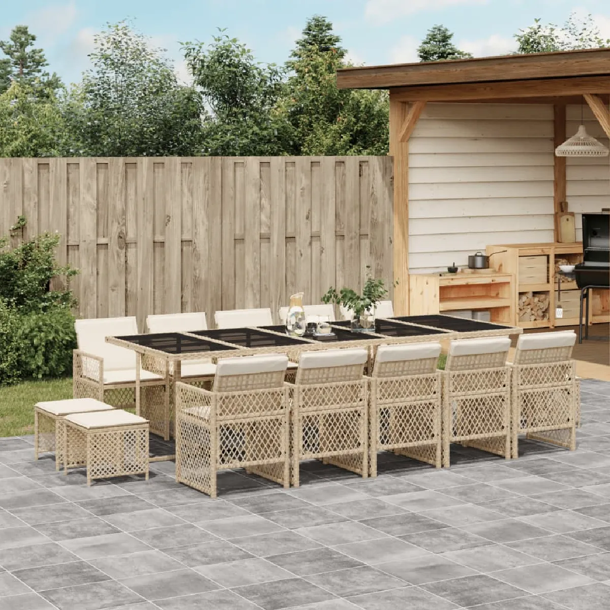 vidaXL Ensemble à manger de jardin et coussins 15 pcs ensemble à manger dextérieur meuble à manger de jardin 3210814 - vue 7