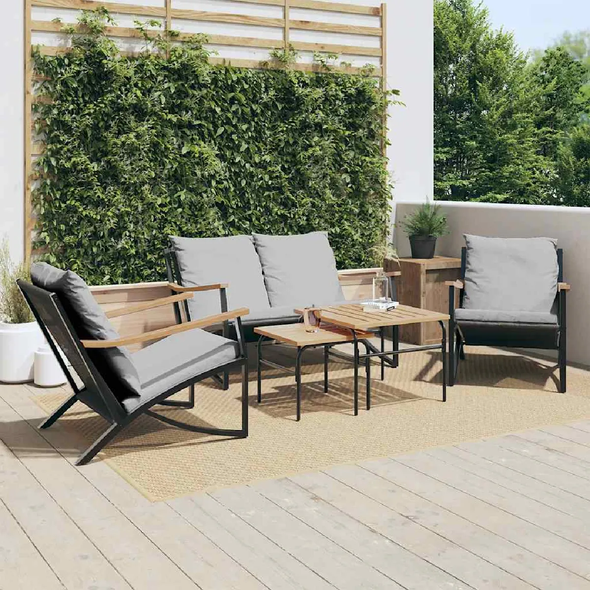 vidaXL Ensemble de meubles de balcon avec coussins 5 pcs acier ensemble de meubles d'extérieur ensemble de balcon de 3283638 - vue 2
