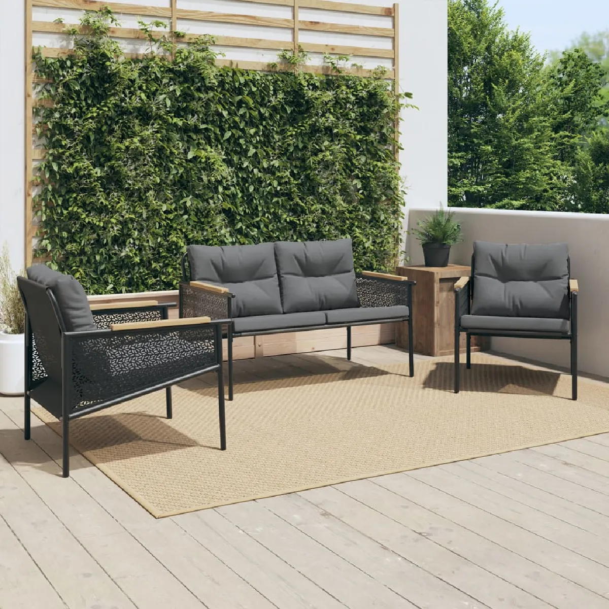 vidaXL Ensemble de meubles de balcon avec coussins 3 pcs acier ensemble de meubles dextérieur ensemble de balcon de 3283635 - vue 2