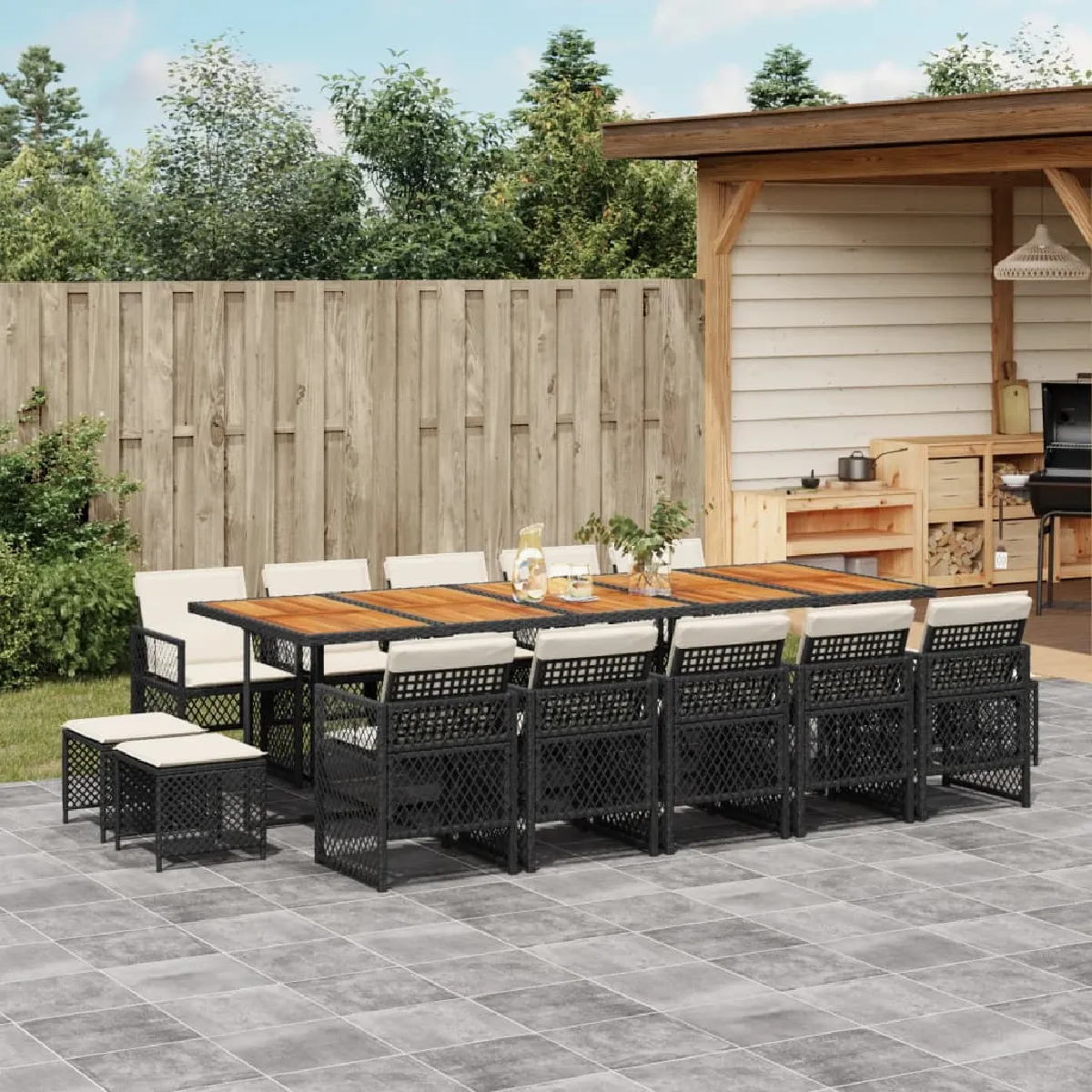 vidaXL Ensemble à manger de jardin et coussins 15 pcs ensemble à manger dextérieur meuble à manger de jardin 3210814 - vue 6