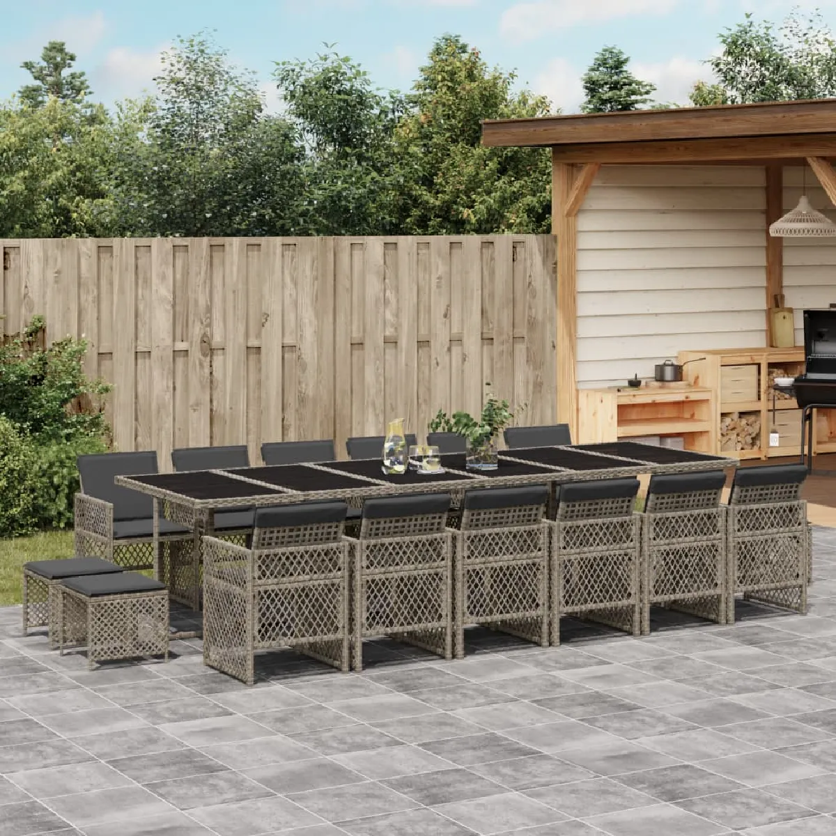 vidaXL Ensemble à manger de jardin 17 pcs - Gris