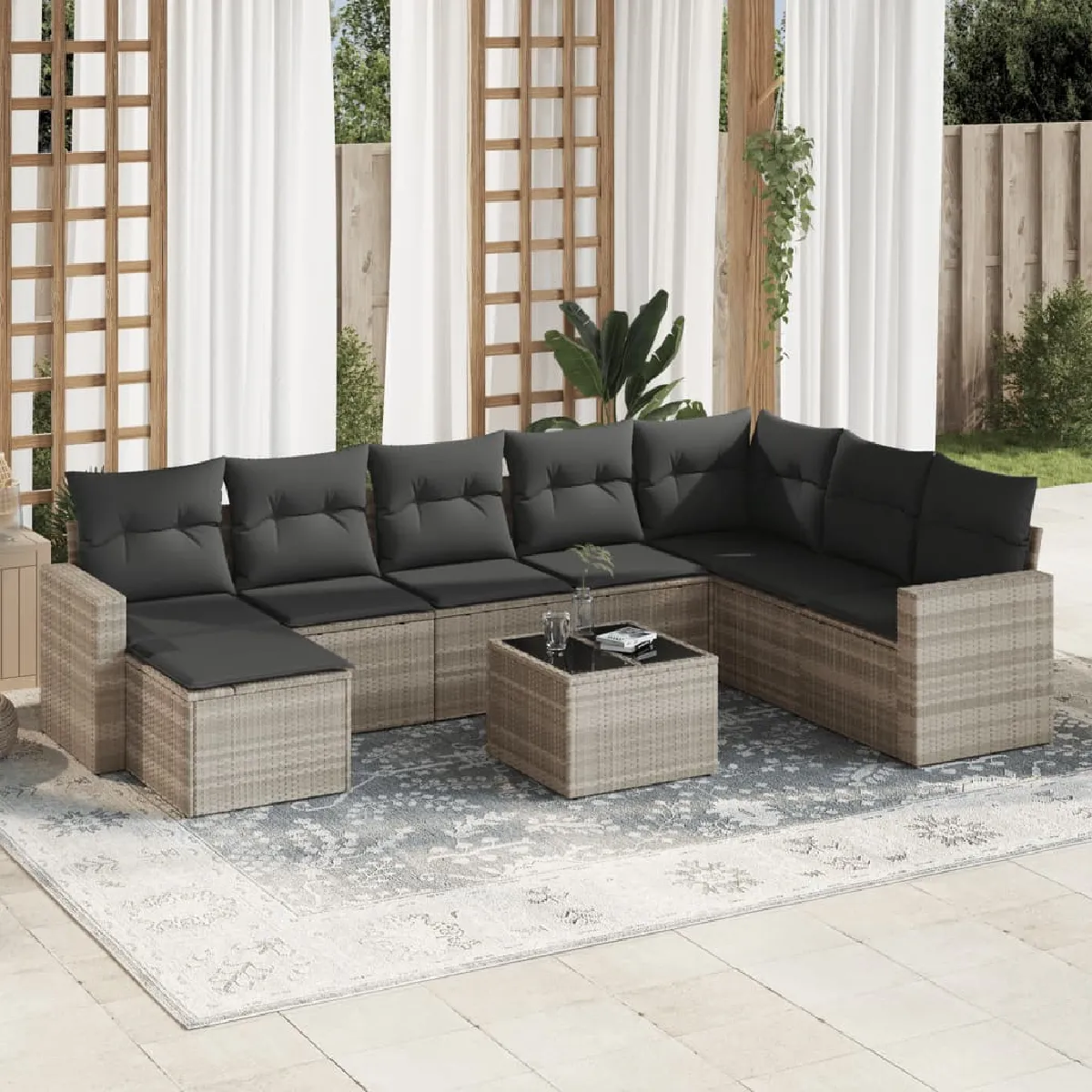 vidaXL Ensemble de jardin 9 pcs Résine tressée - vue 3
