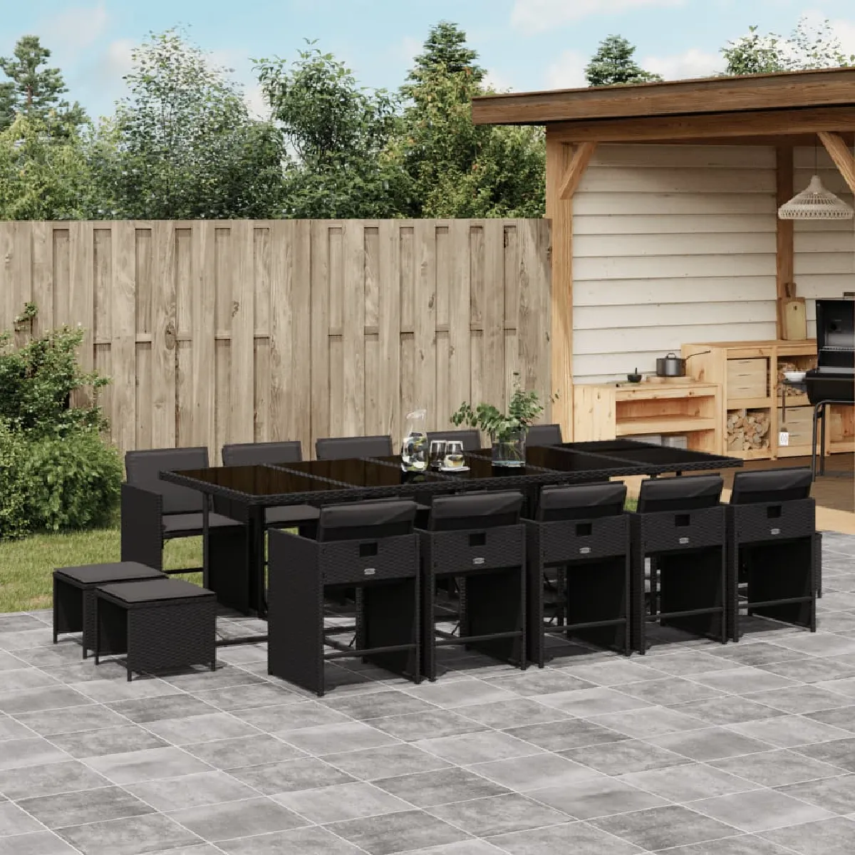 vidaXL Ensemble à manger de jardin et coussins 15 pcs ensemble à manger dextérieur meuble à manger de jardin 3210814 - vue 8