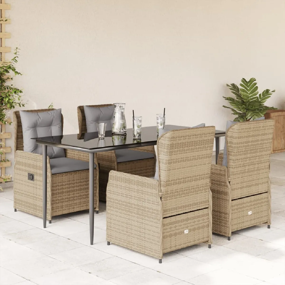 VIDAXL Ensemble à manger de jardin Beige 5 pcs Rotin