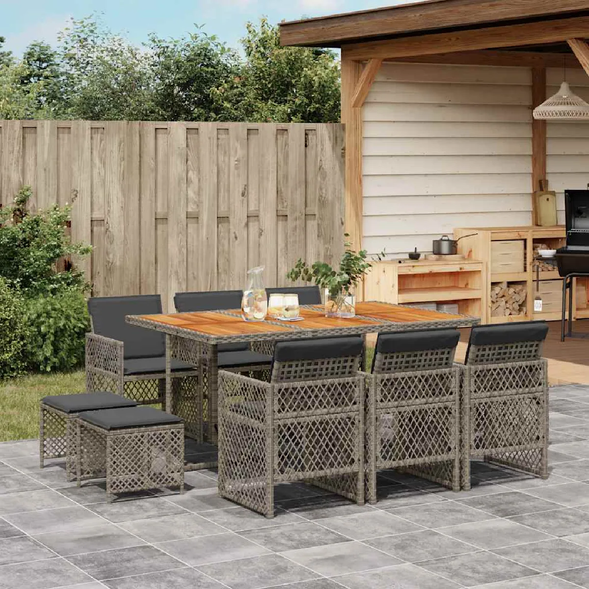 VIDAXL - Ensemble de repas de jardin - 11 pièces - Gris - Image 3