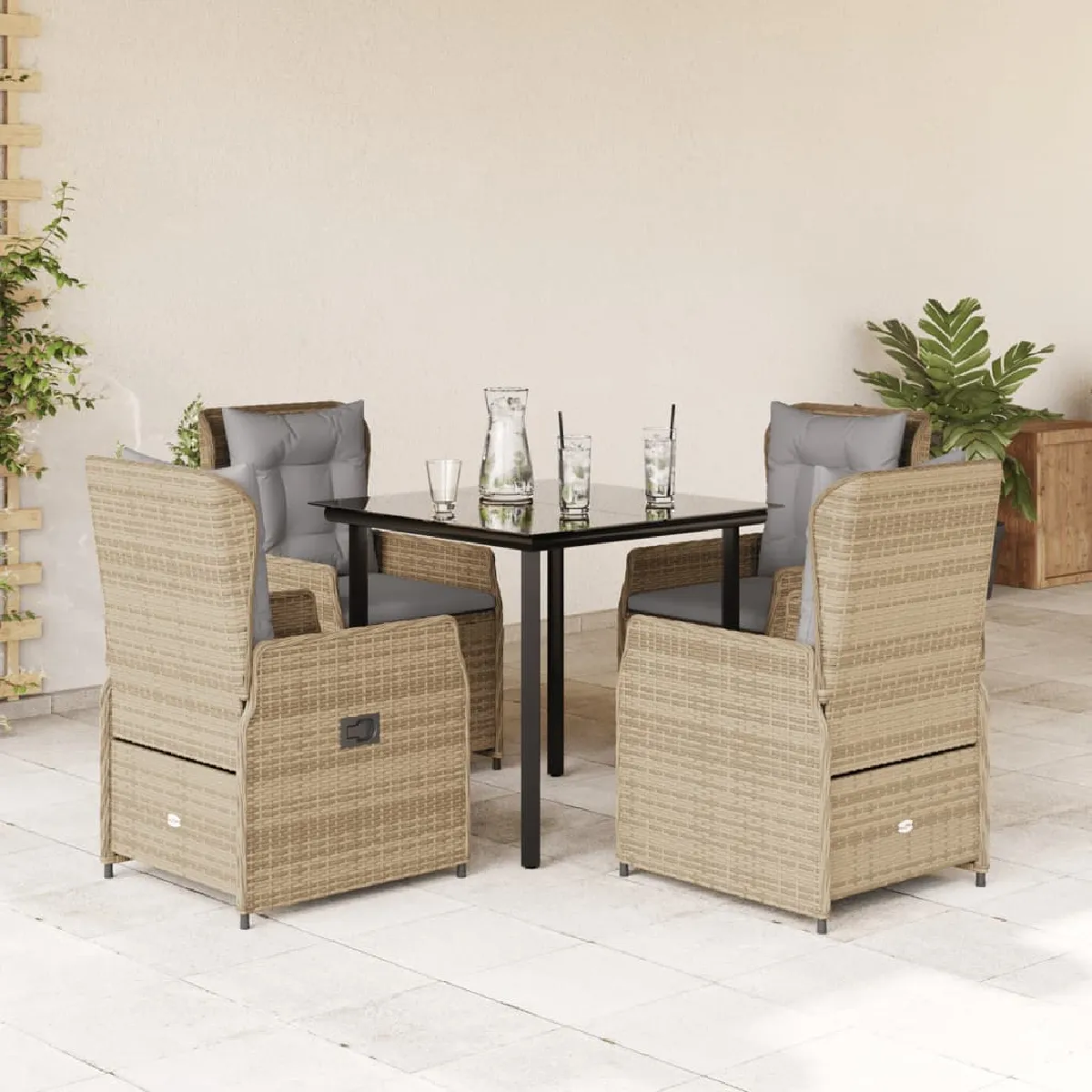 Vidaxl Beige Ensemble À Manger De Jardin 5 Pcs