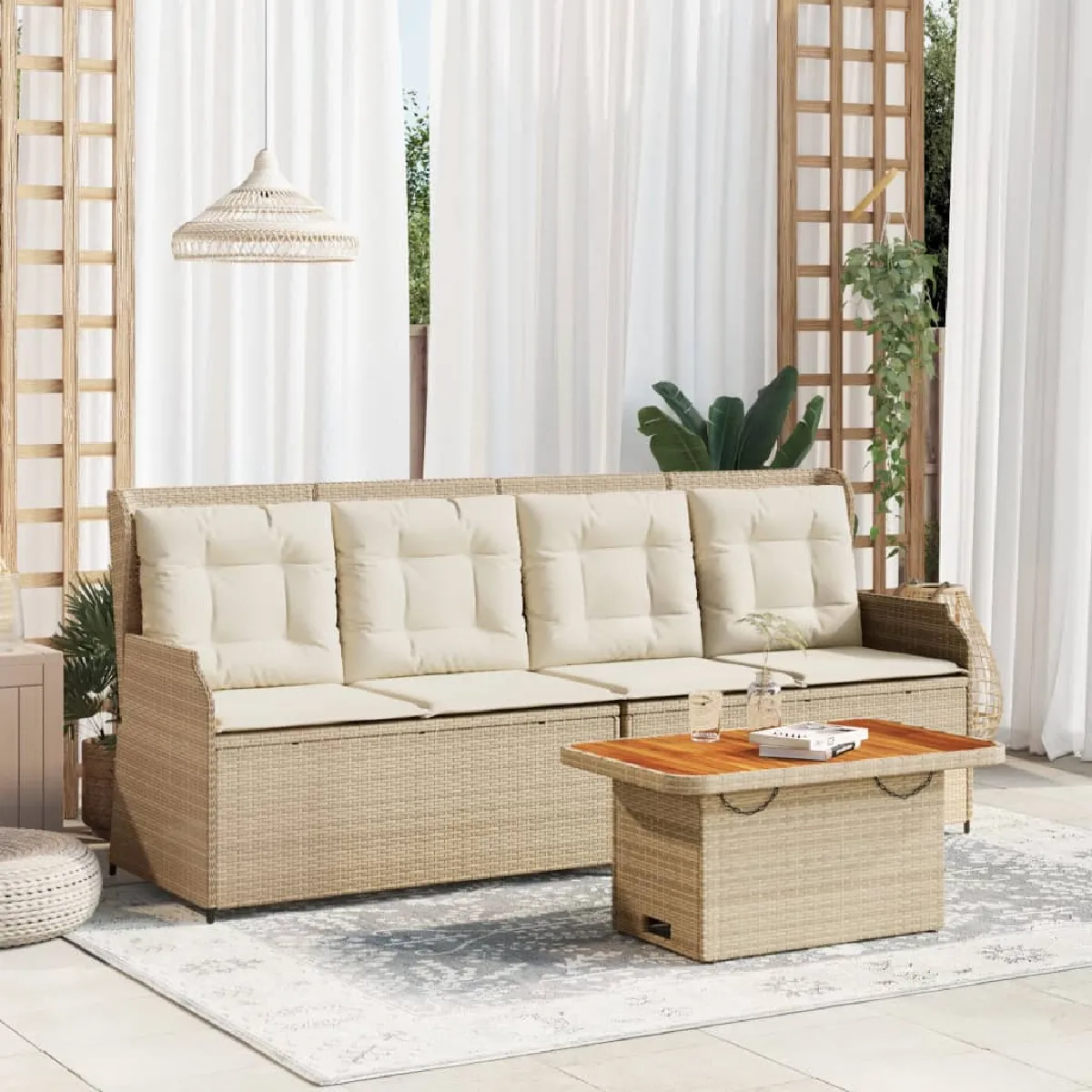 VIDAXL Salon de jardin 3 pcs Crème - vue 7