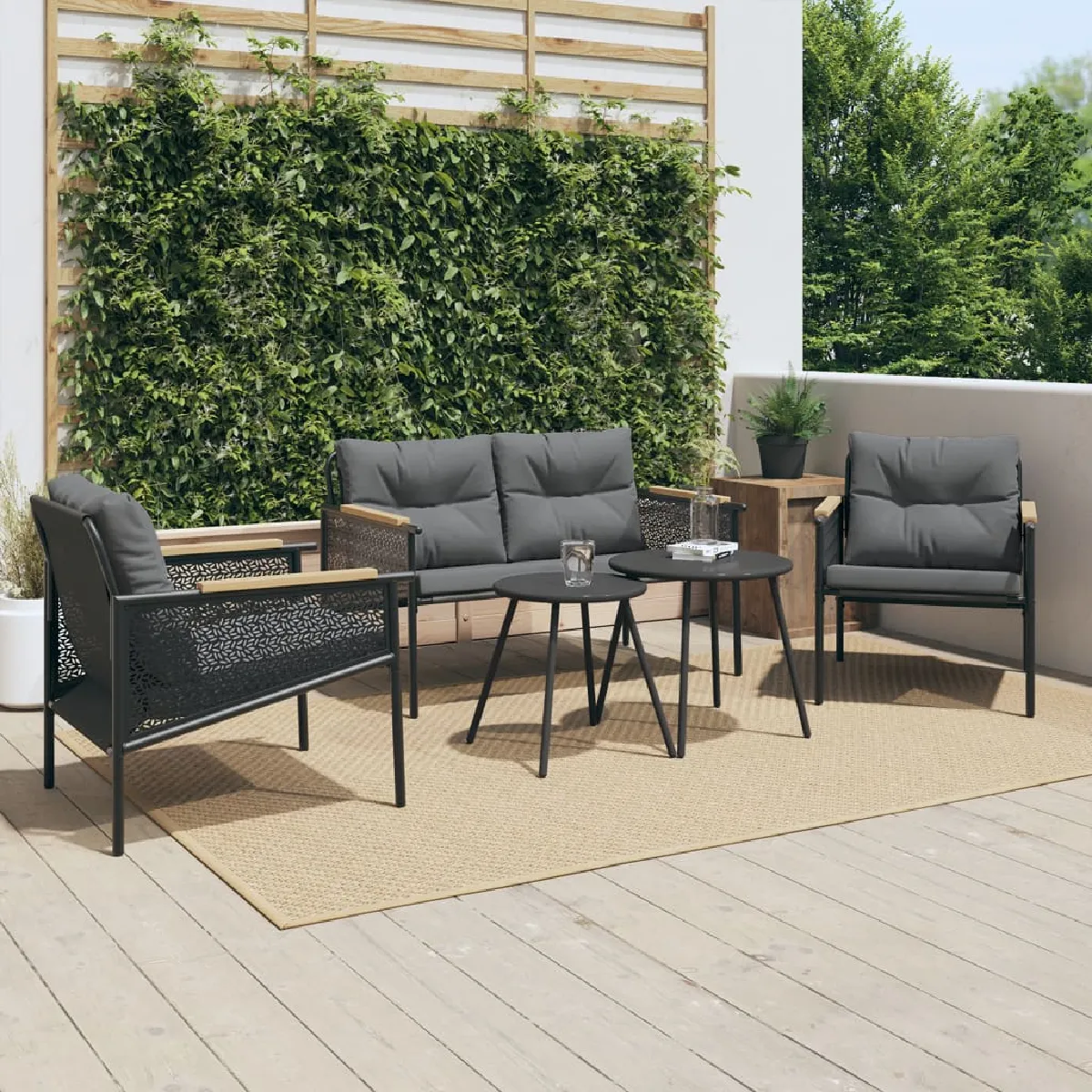 Non Communiqué Noir Vidaxl Ensemble De Meubles De Balcon Avec Coussins 5 Pcs Acier, Ensemble De Meubles D'extérieur, Ensemble De Balcon De 3283636 - Image 2