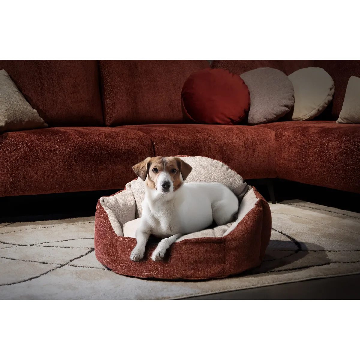 Comparer les prix de Panier pour chien et chat 70 x 55 cm tissu bordeaux et gris clair - MICKEY