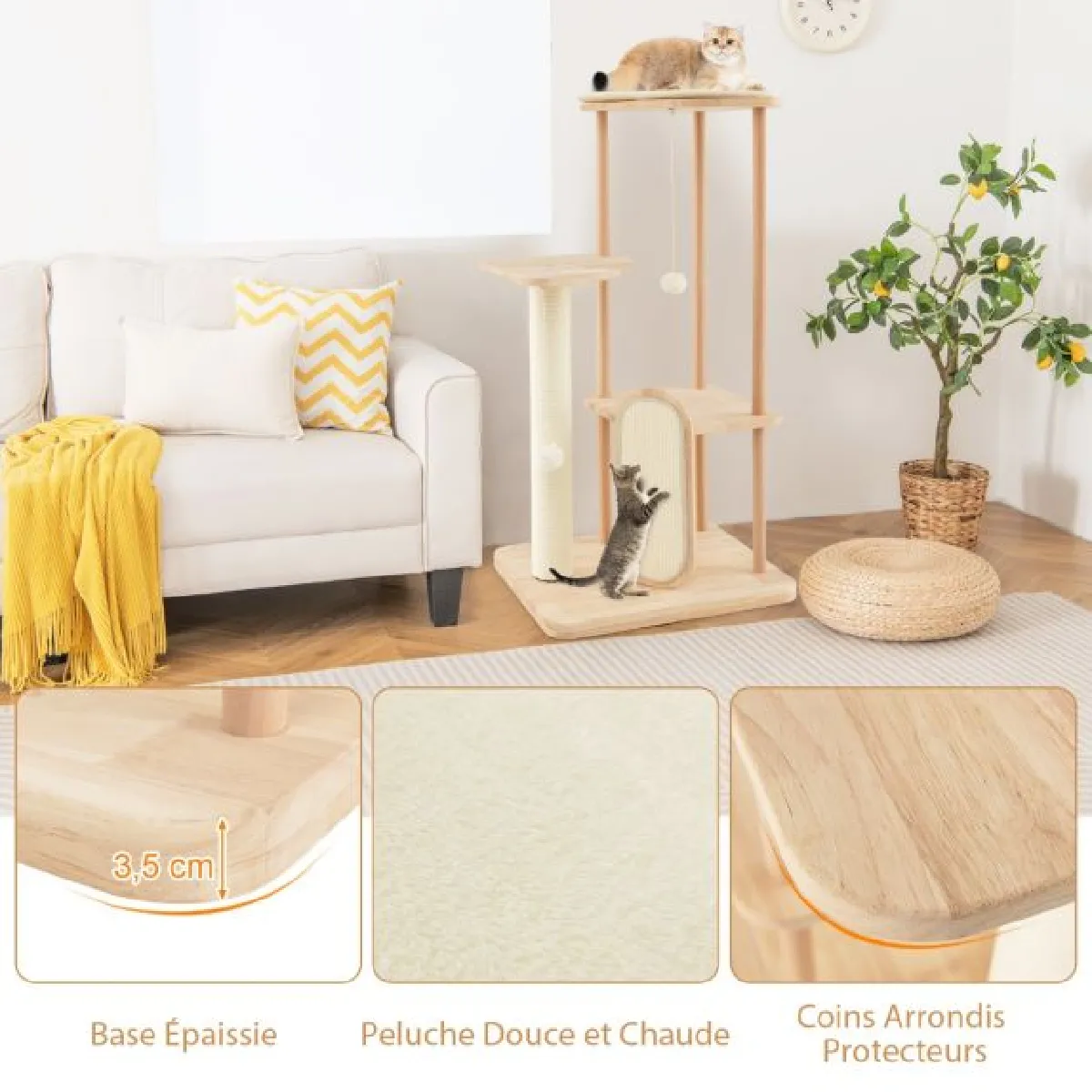Comparer les prix de Arbre à chat en bois pour chats tour à chat moderne à plusieurs niveaux planche à gratter poteau en sisal perchoir 112 cm rembourré 20_0007667