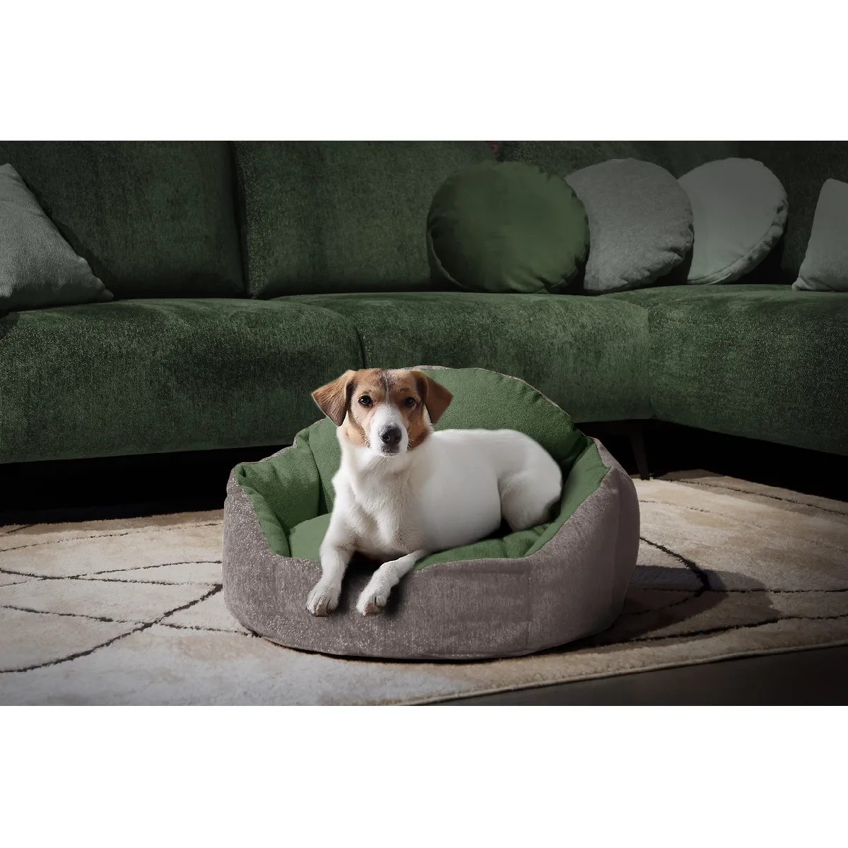 Meilleurs prix pour Panier pour chien et chat 70 x 55 cm tissu beige et vert - MICKEY