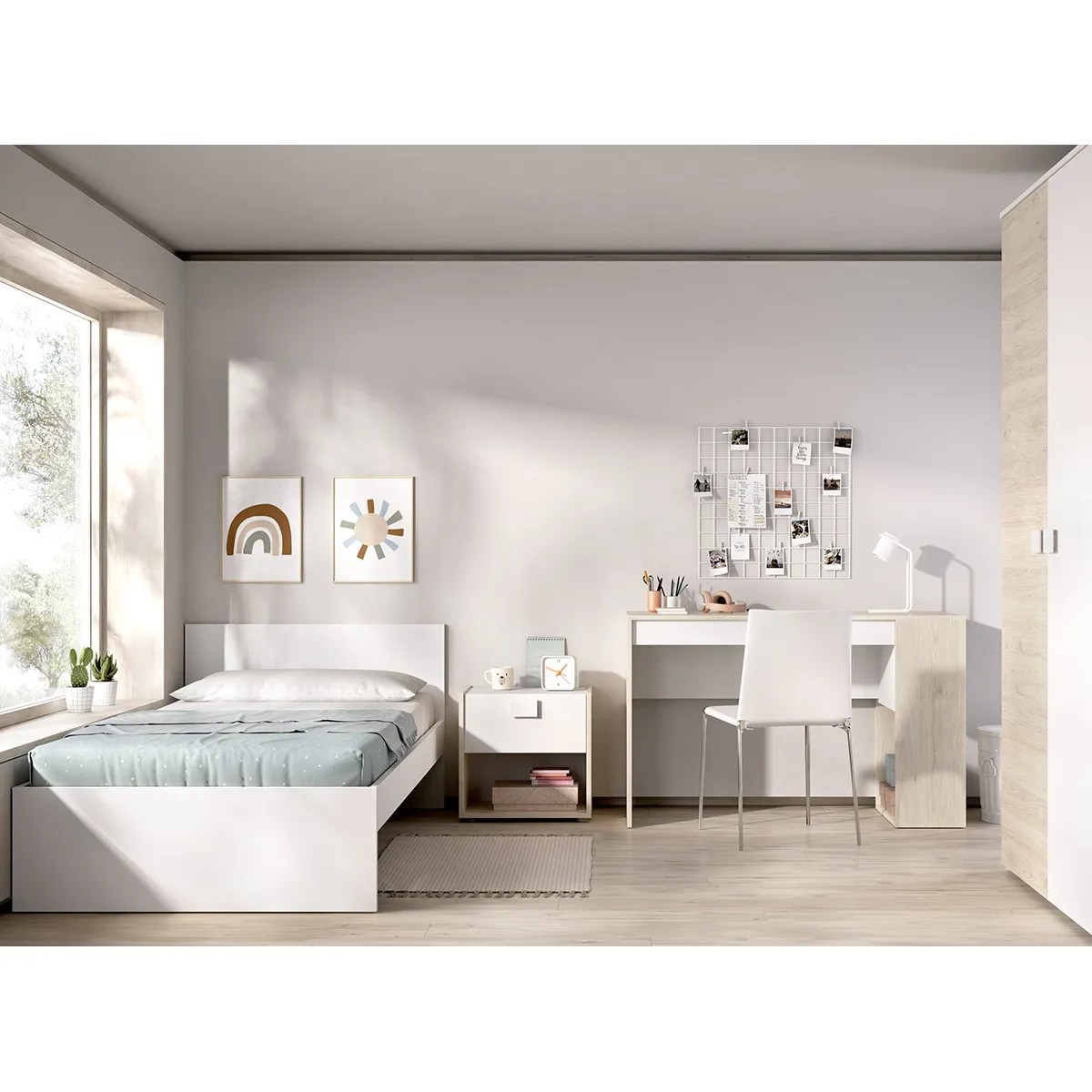 Pegane Chambre complète lit 1 place - Blanc