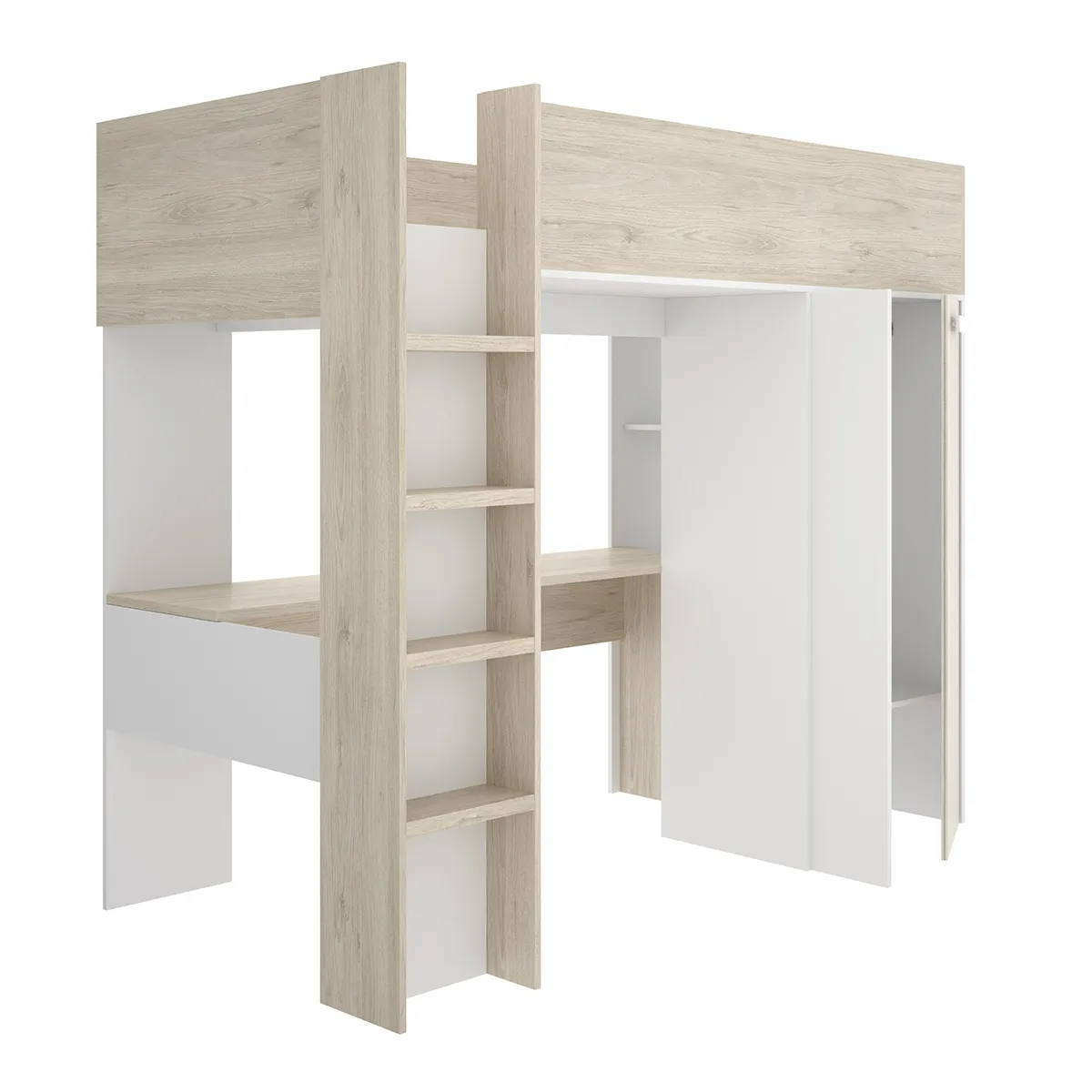 Pegane Lit enfant avec bureau - Chêne naturel